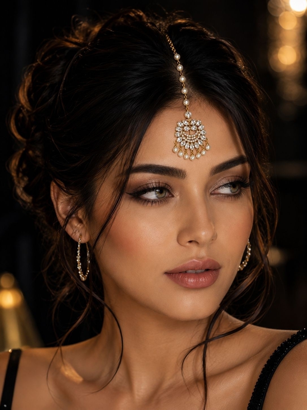 Gold Pearl Teardrop Maang Tikka Hair Jewelry - Picture 2 of 7